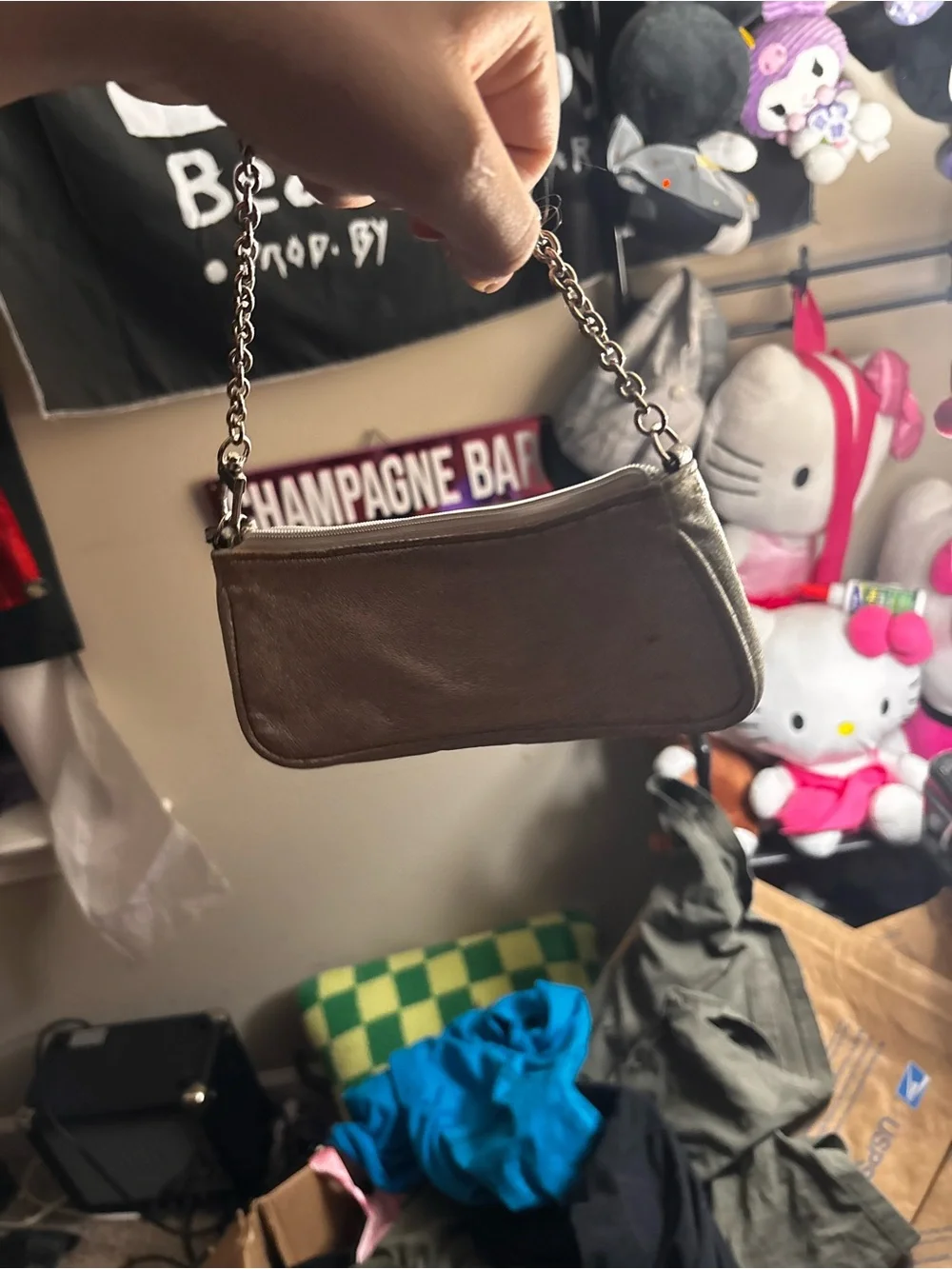 GUESS Metallic Silver Mini Wristlet Clutch